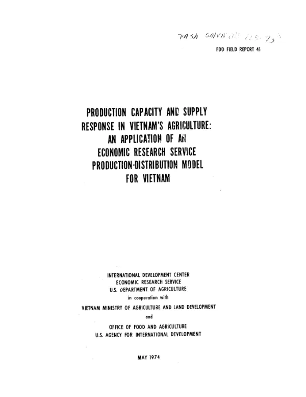 Production capacity and supply response in Vietnam"s agriculture, an application of an economic research production - distribution model for Vietnam