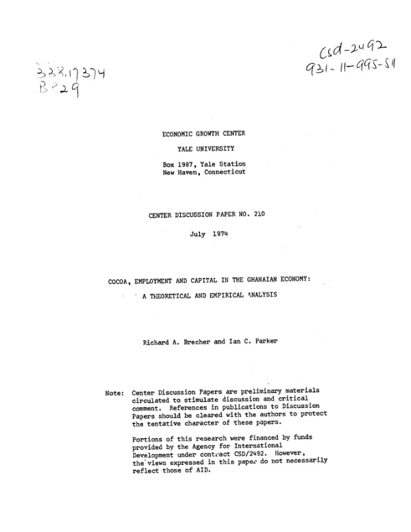 Cocoa, employment, and capital in the Ghanaian economy, a theoretical and empirical analysis