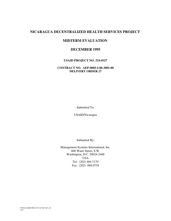 Nicaragua decentralized health services project : midterm evaluation