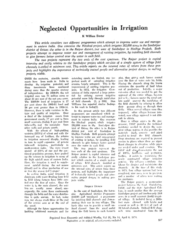 Neglected opportunities in irrigation