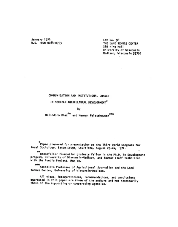 Communication and institutional change in Mexican agricultural development