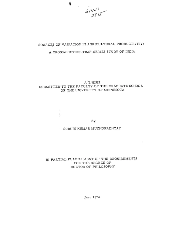 Sources of variation in agricultural productivity, a cross - section - time - series study of India