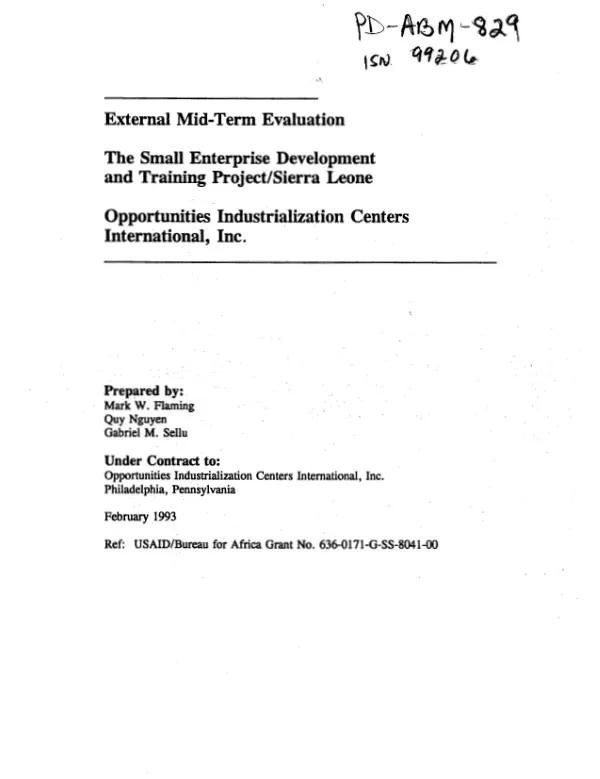 External mid-term evaluation : the small enterprise development and training project/Sierra Leone -- Opportunities Industrialization Centers International, Inc.