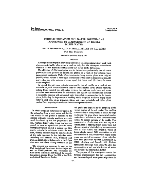 Trickle irrigation soil water potential as influenced by management of highly saline water