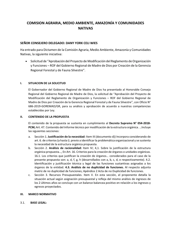 Elaboración de la propuesta de creación de la Gerencia Regional Forestal y de Fauna Silvestre