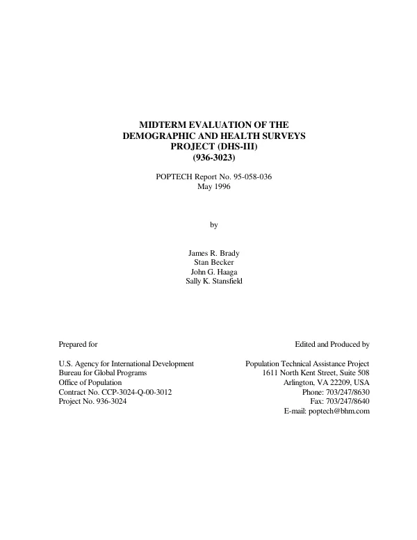 Midterm evaluation of the demographic and health surveys project (DHS-III) (936-3023)