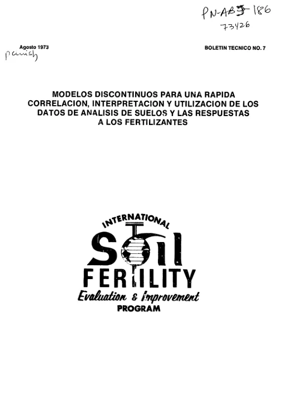 Modelos discontinuos para una rapida correlacion, interpretacion y utilizacion de los datos de analisis de suelos y las respuestas a los fertilizantes