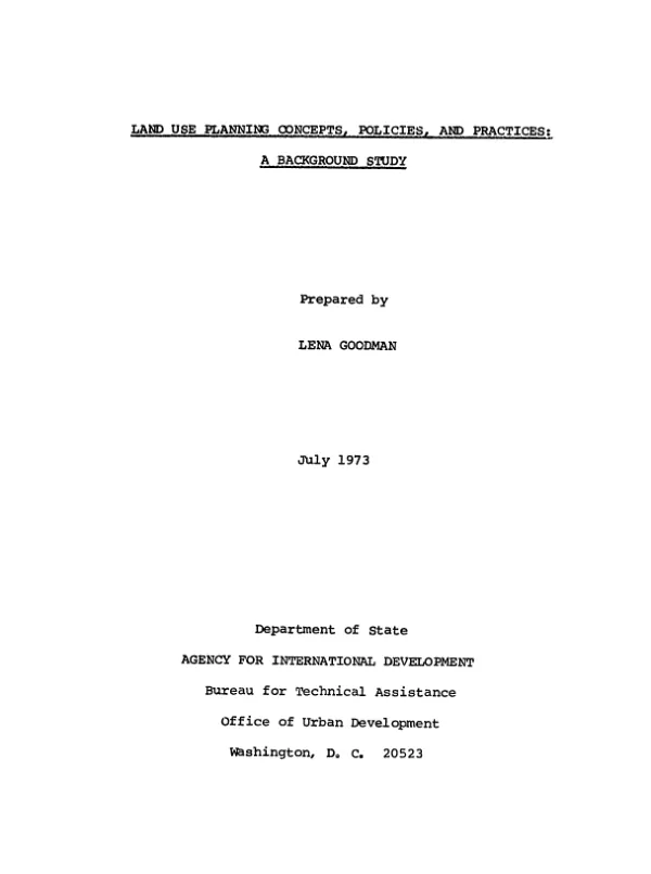 Land use planning concepts, policies, and practices : a background study