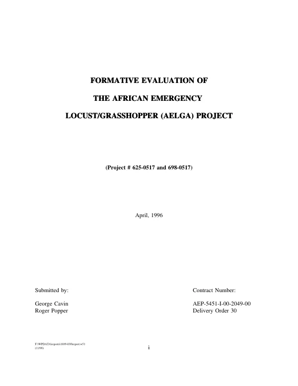 Formative evaluation of the African emergency locust/grasshopper (AELGA) project (project no. 625-0517 and 698-0517)