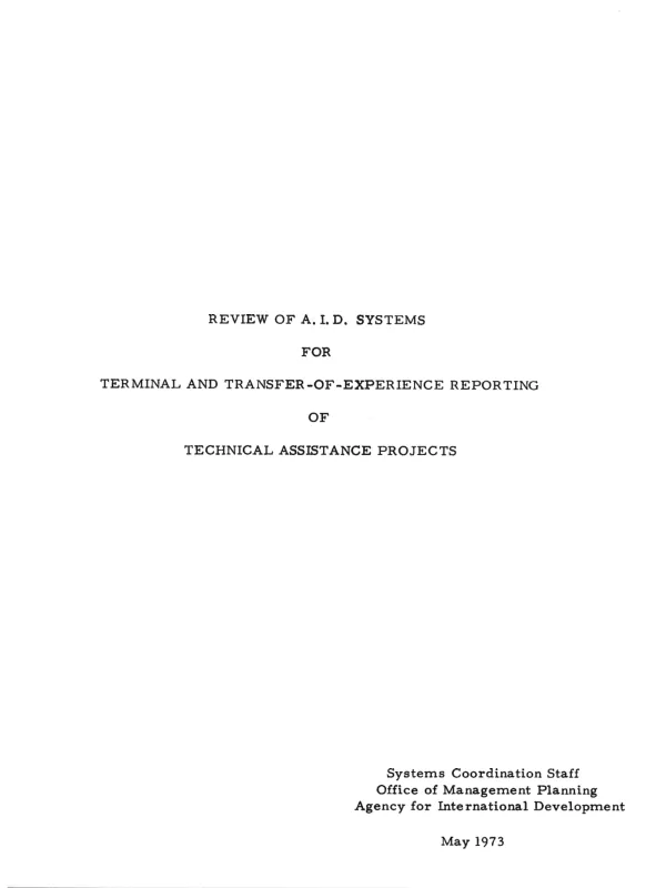 Review of A.I.D. systems for terminal and transfer-of-experience reporting of technical assistance projects