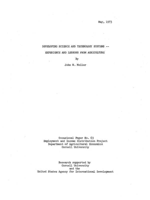 Developing science and technology systems -- experience and lessons from agriculture