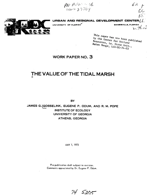 Value of the tidal marsh; draft