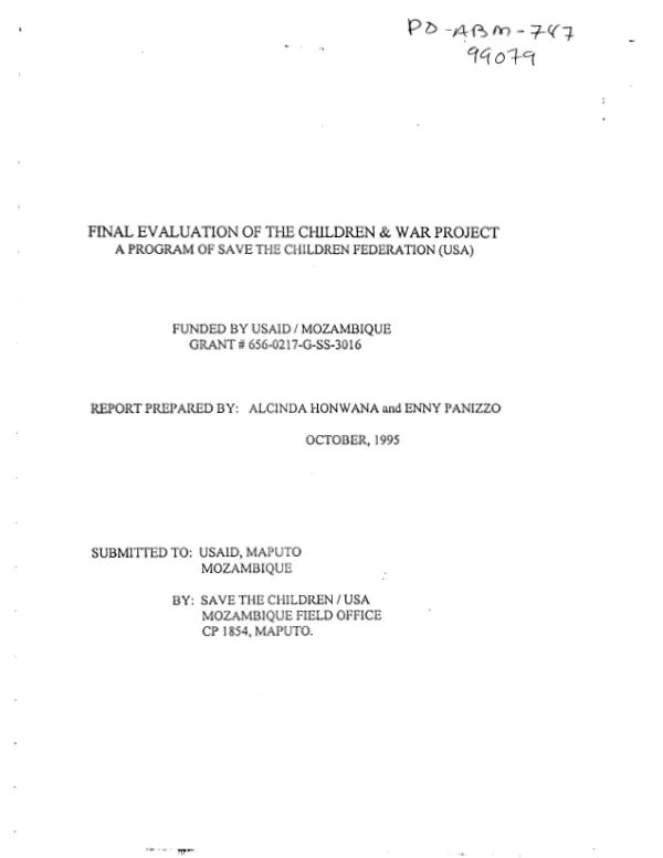 Final evaluation of the children and war project : a program of Save the Children Federation (USA)