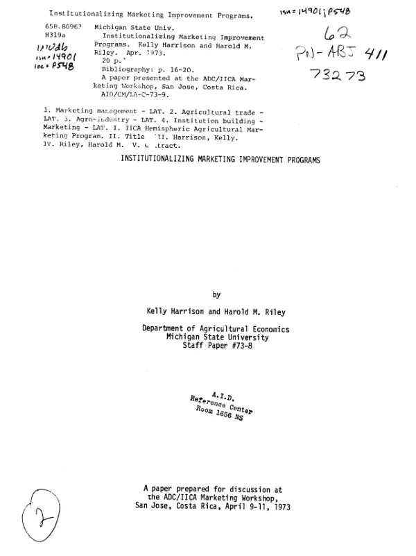 Institutionalizing marketing improvement programs