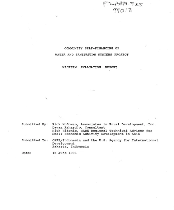 Communityy self-financing of water and sanitation systems project : midterm evaluation report