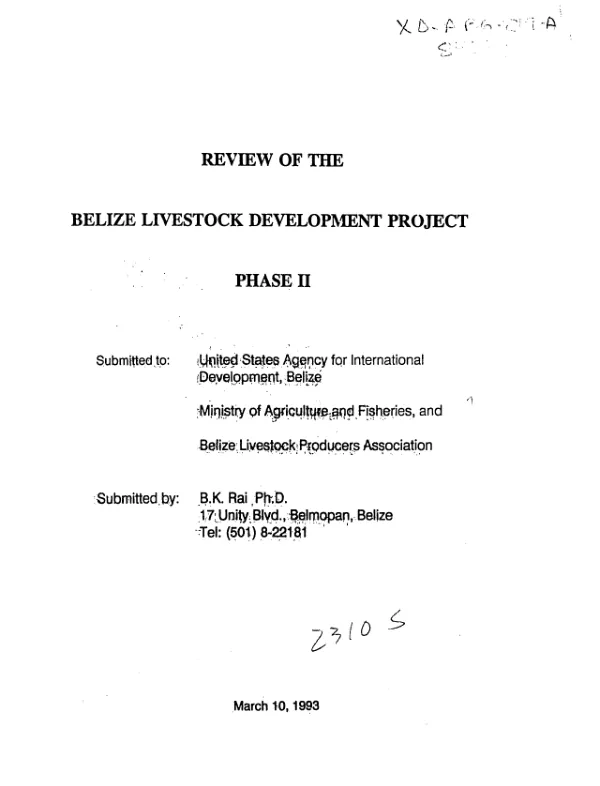 Review of the Belize livestock development project, phase II
