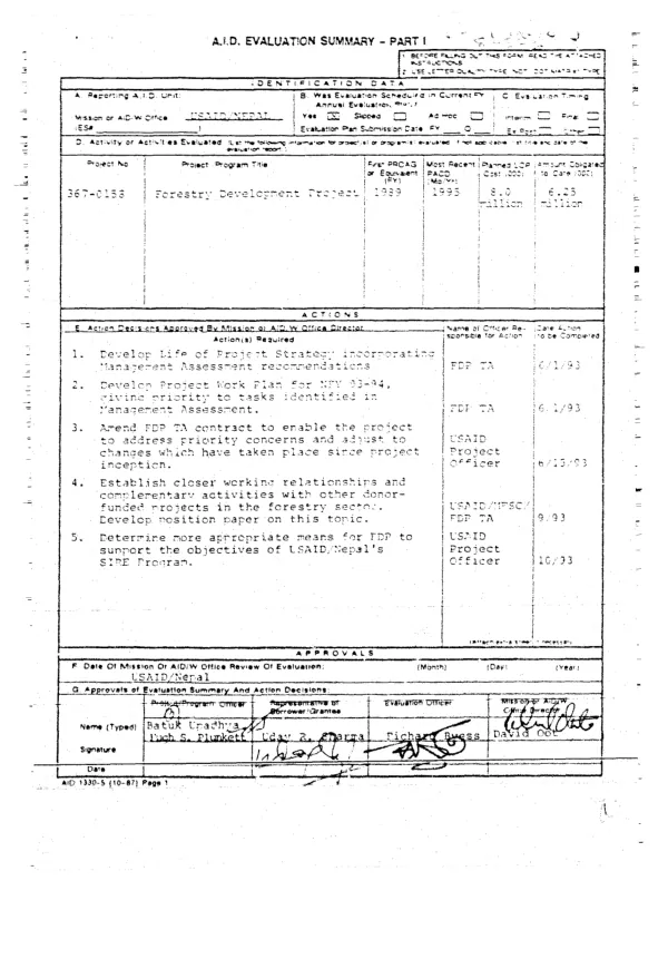 Management assessment : forestry development project
