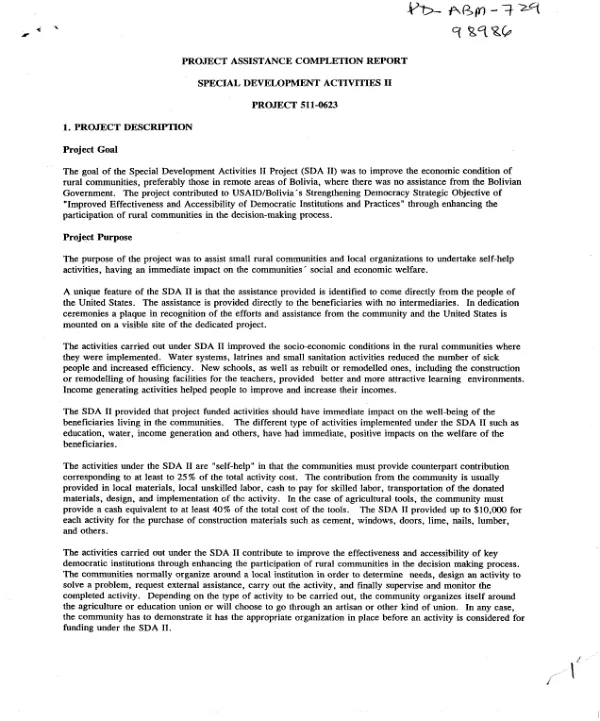 Project assistance completion report : special development activities II -- project 511-0623