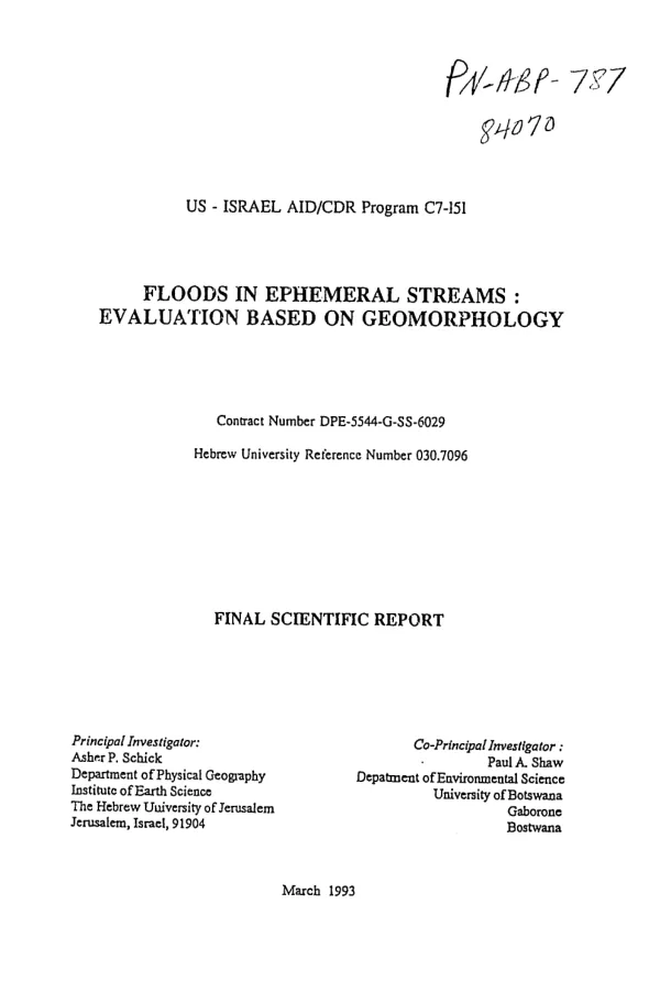 Floods in ephemeral streams : evaluation based on geomorphology