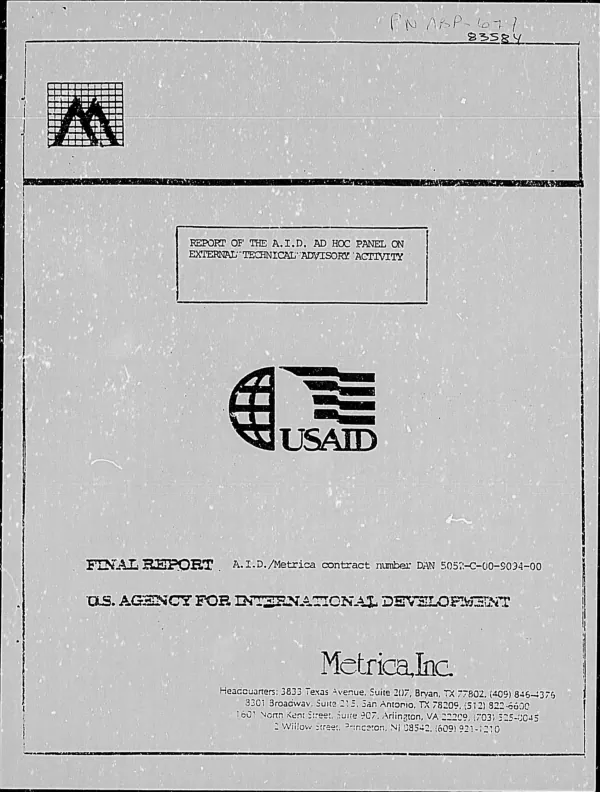 Report of the AID Ad Hoc Panel on external technical advisory activity
