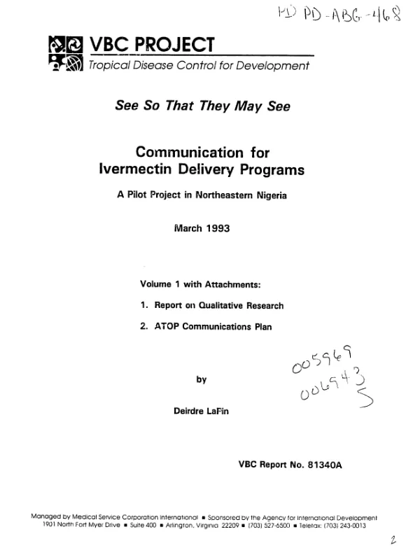 See so that they may see : communication for Ivermectin delivery programs -- a pilot project in Northeastern Nigeria