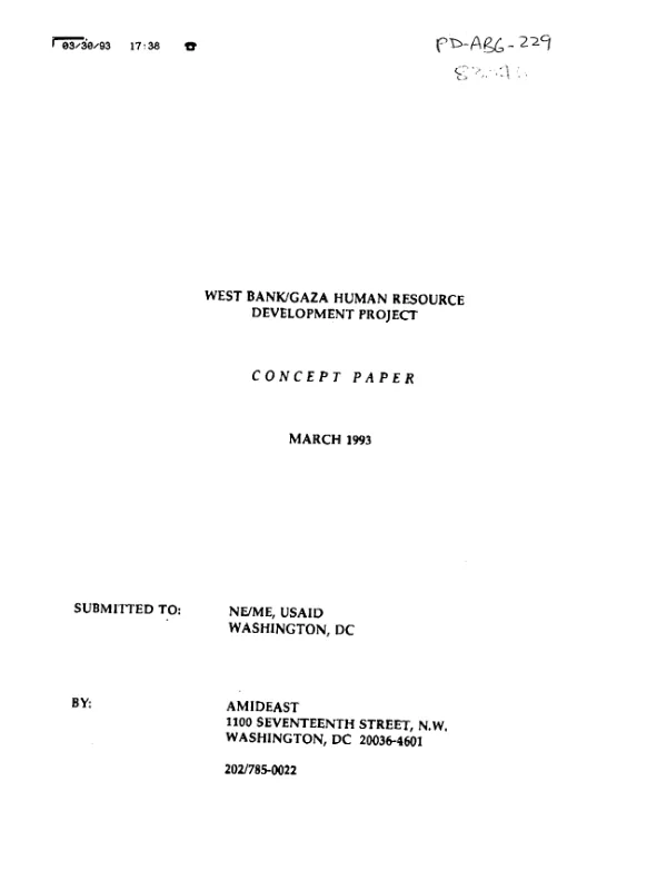 West Bank/Gaza human resource development project : concept paper