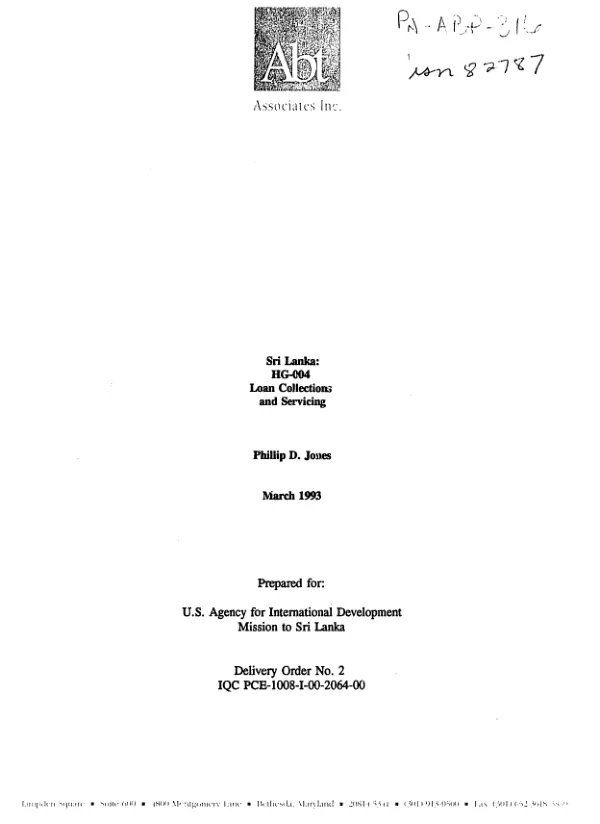 Sri Lanka : HG-004 loan collections and servicing