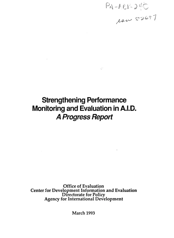 Strengthening performance monitoring and evaluation in AID : a progress report