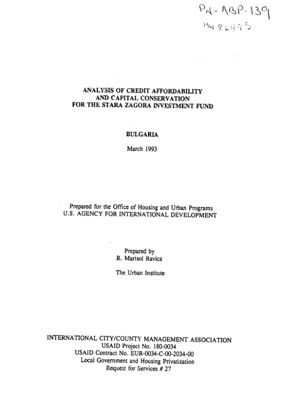 Analysis of credit affordability and capital conservation for the Stara Zagora investment fund -- Bulgaria