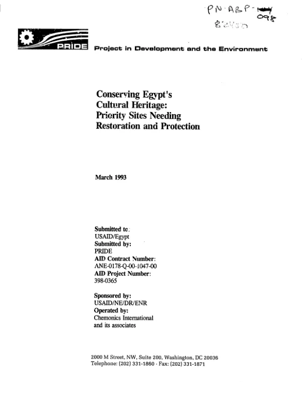 Conserving Egypt"s cultural heritage : priority sites needing restoration and protection