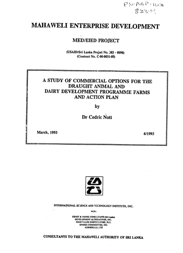 Study of commercial options for the draught animal and dairy development programme farms and action plan