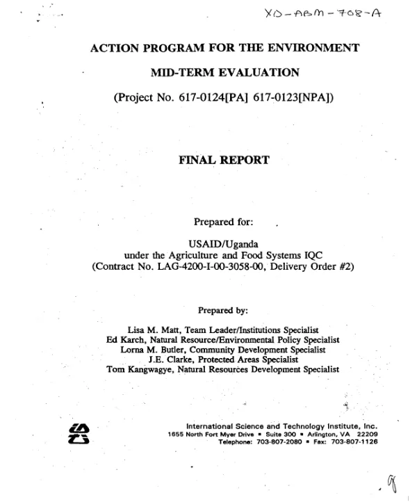 Action program for the environment : mid-term evaluation (project no. 617-0124[PA], 617-0123[NPA])