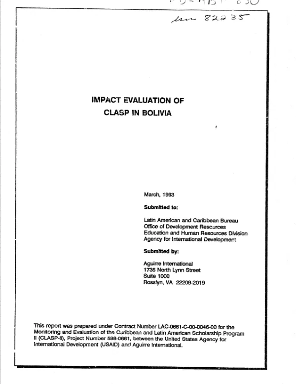 Impact evaluation of CLASP in Bolivia