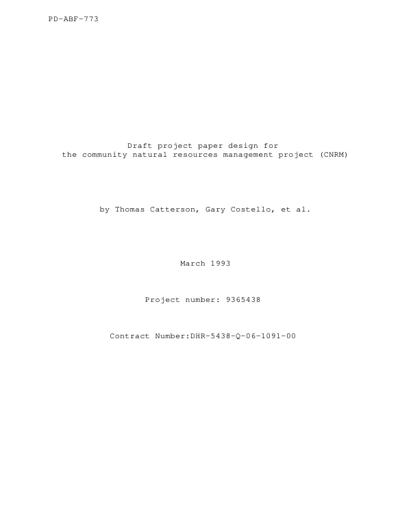 Draft project paper design for the community natural resources management project (CNRM)