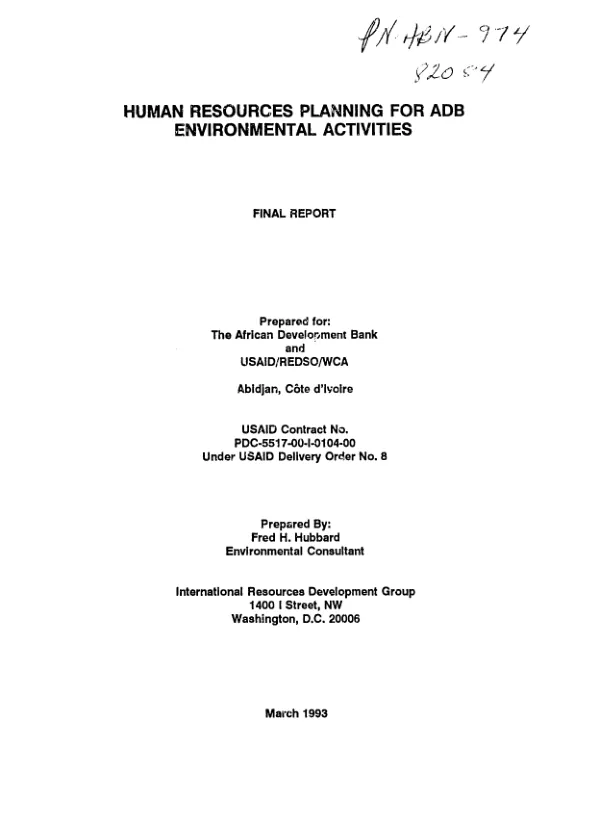 Human resources planning for ADB [African Development Bank] environmental activities
