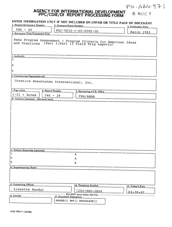 ASHA [American Schools and Hospitals Abroad] program assessment : program criteria for American ideas and practices