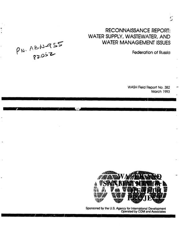 Reconnaissance report : water supply, wastewater, and water management issues -- Federation of Russia