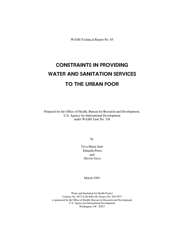 Constraints in providing water and sanitation services to the urban poor