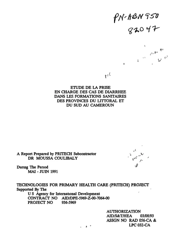 Etude de la prise en charge des cas de diarrhee dans les formations sanitaires des provinces du littoral et du sud au Cameroun