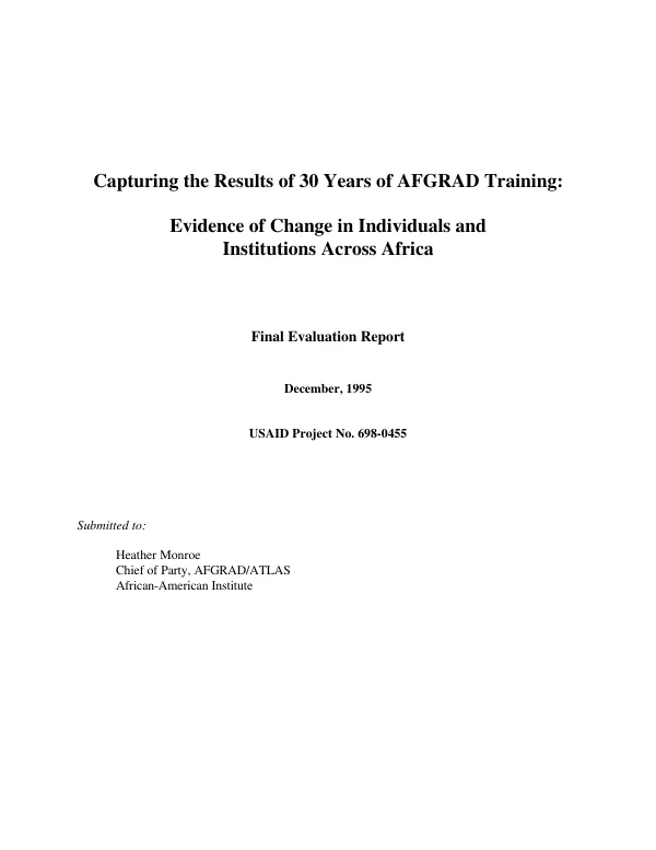 Capturing the results of 30 years of AFGRAD [African graduate fellowship project] training : evidence of change in individuals and institutions across Africa -- final evaluation report (formative evaluation volume 2)