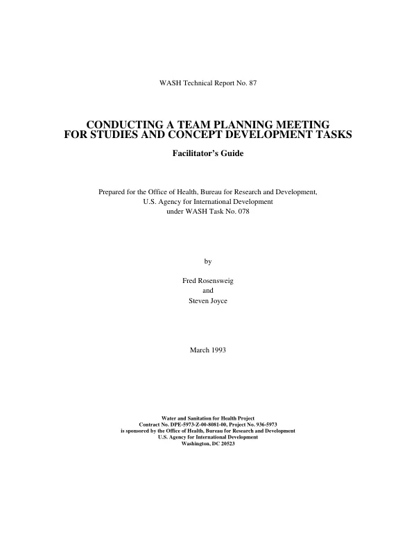 Conducting a team planning meeting for studies and concept development tasks : facilitator"s guide