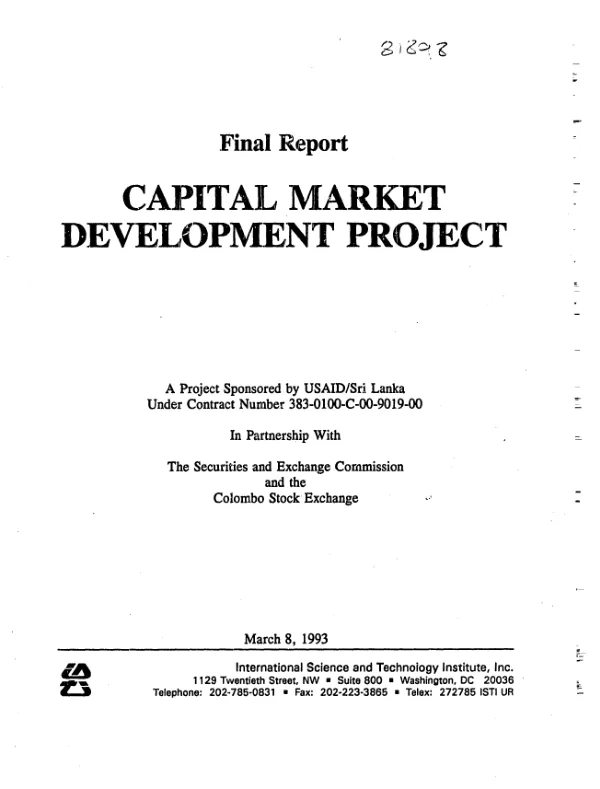 Final report : capital market development project