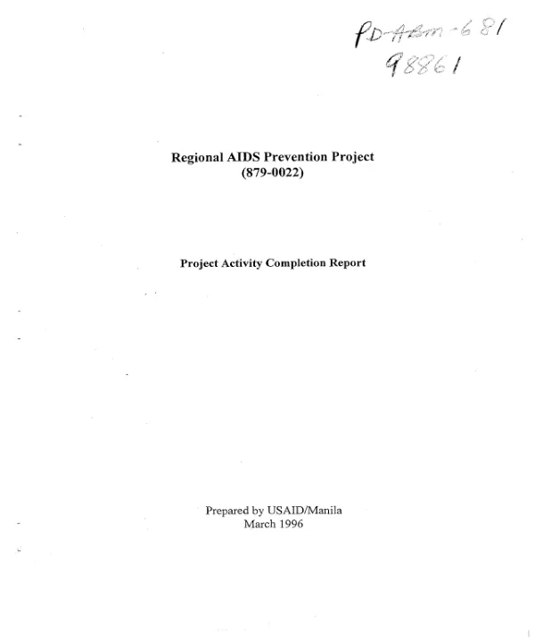 Regional AIDS prevention project (879-0022) : project activity completion report