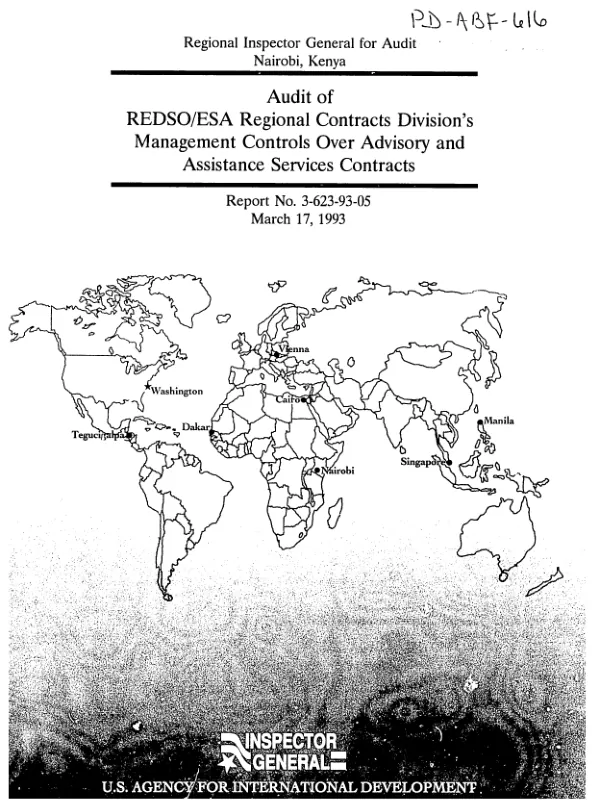 Audit of REDSO/ESA Regional Contract Division"s management controls over advisory and assistance services contracts