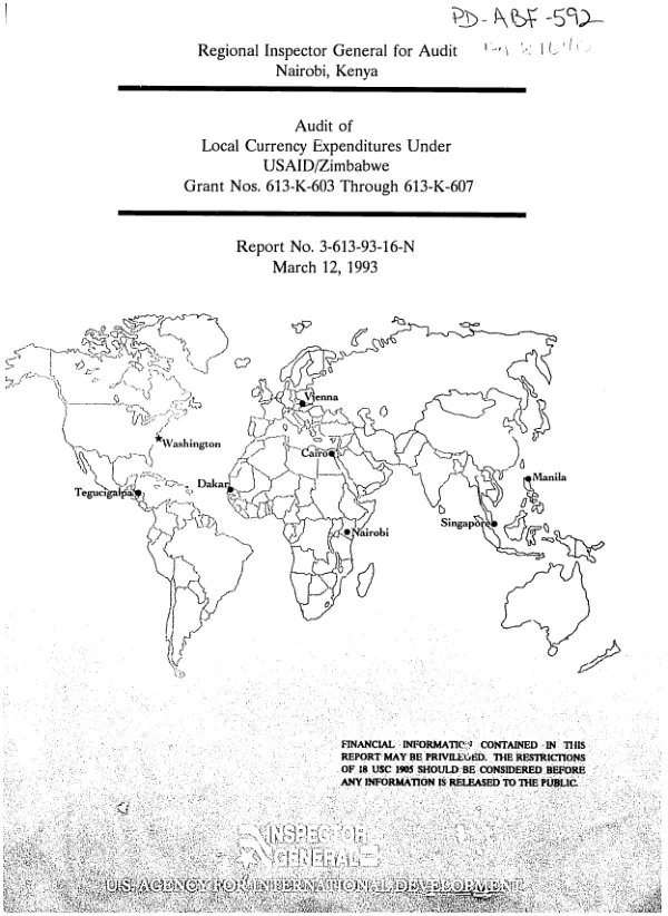 Audit of local currency expenditures under USAID/Zimbabwe grant nos. 613-K-603 through 613-K-607