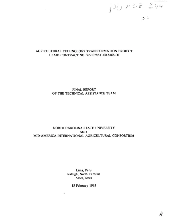 Agricultural technology transformation [(ATT)] project : USAID contract no. 527-0282-C-00-8168-00