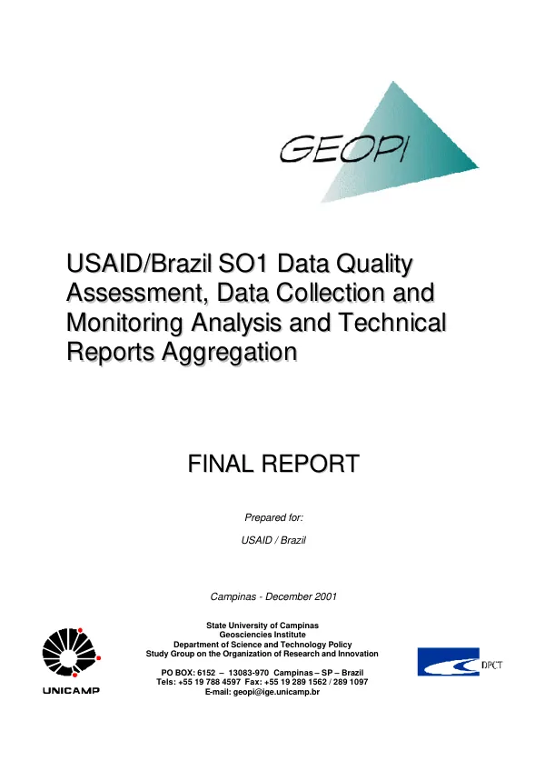 Final report : program planning and monitoring, evaluation, and reporting assistance : USAID/Benin