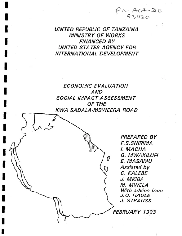 Economic evaluation and social impact assessment of the Kwa Sadala-Mbweera Road
