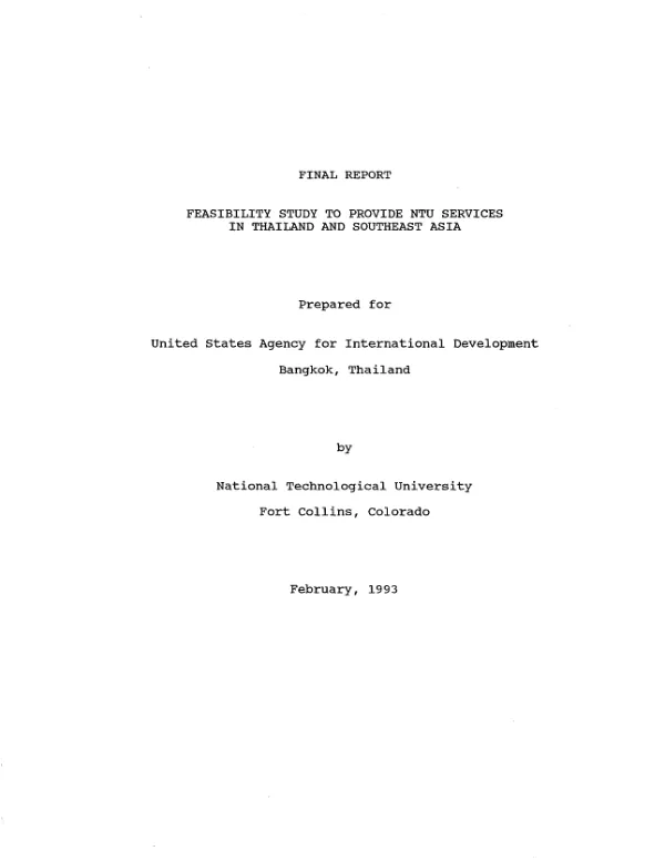 Final report : feasibility study to improve NTU [National Technological University] services in Thailand and Southeast Asia