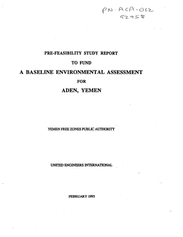 Pre-feasibility study report to fund a baseline environmental assessment for Aden, Yemen